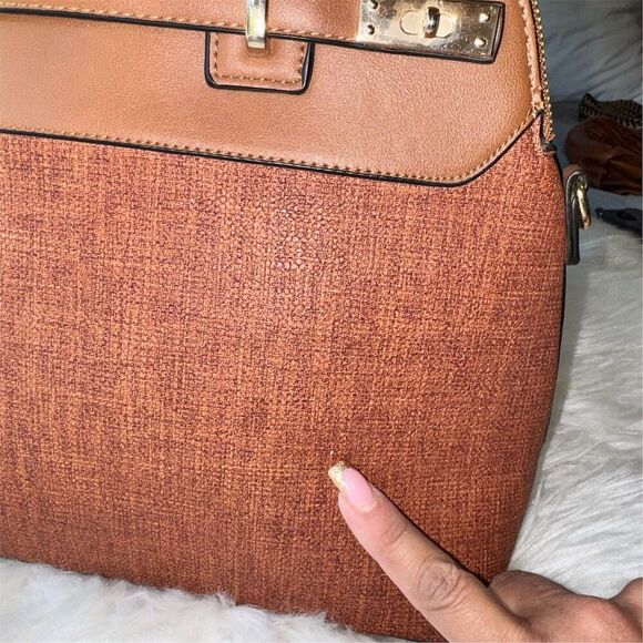 Women's Spacious Brown Structured Satchel Bag Purse with Leopard Print Lining - Picture 9 of 9